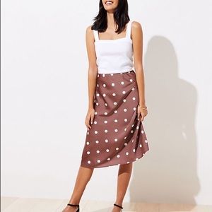 LOFT Polka Dot Midi Skirt Mauve Brown NWT Medium